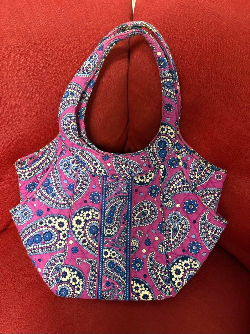 Vera Bradley Pink Paisley Quilted Tote with Blue & Cream Accents